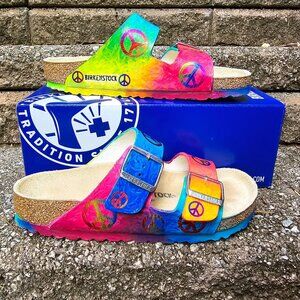 Custom Tie-Dye Arizona Birkenstocks with Peace Signs Size 7US/38EU